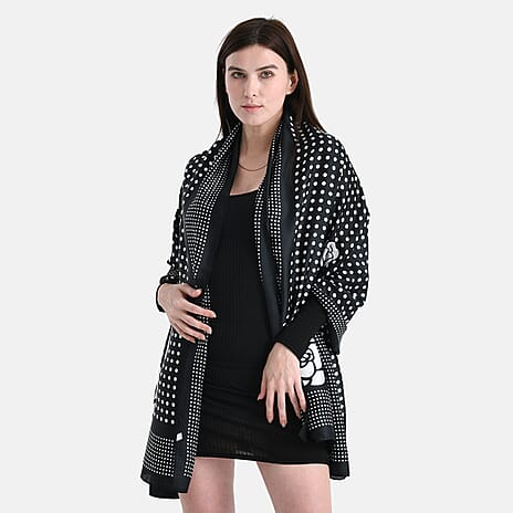 La Marey Satin Dots Print Scarf - Black & White