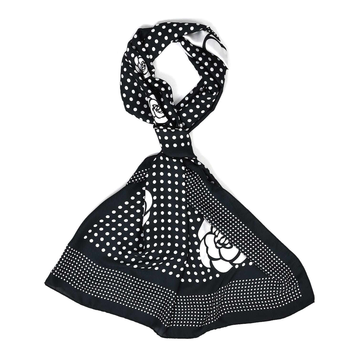 La Marey Satin Dots Print Scarf - Black & White