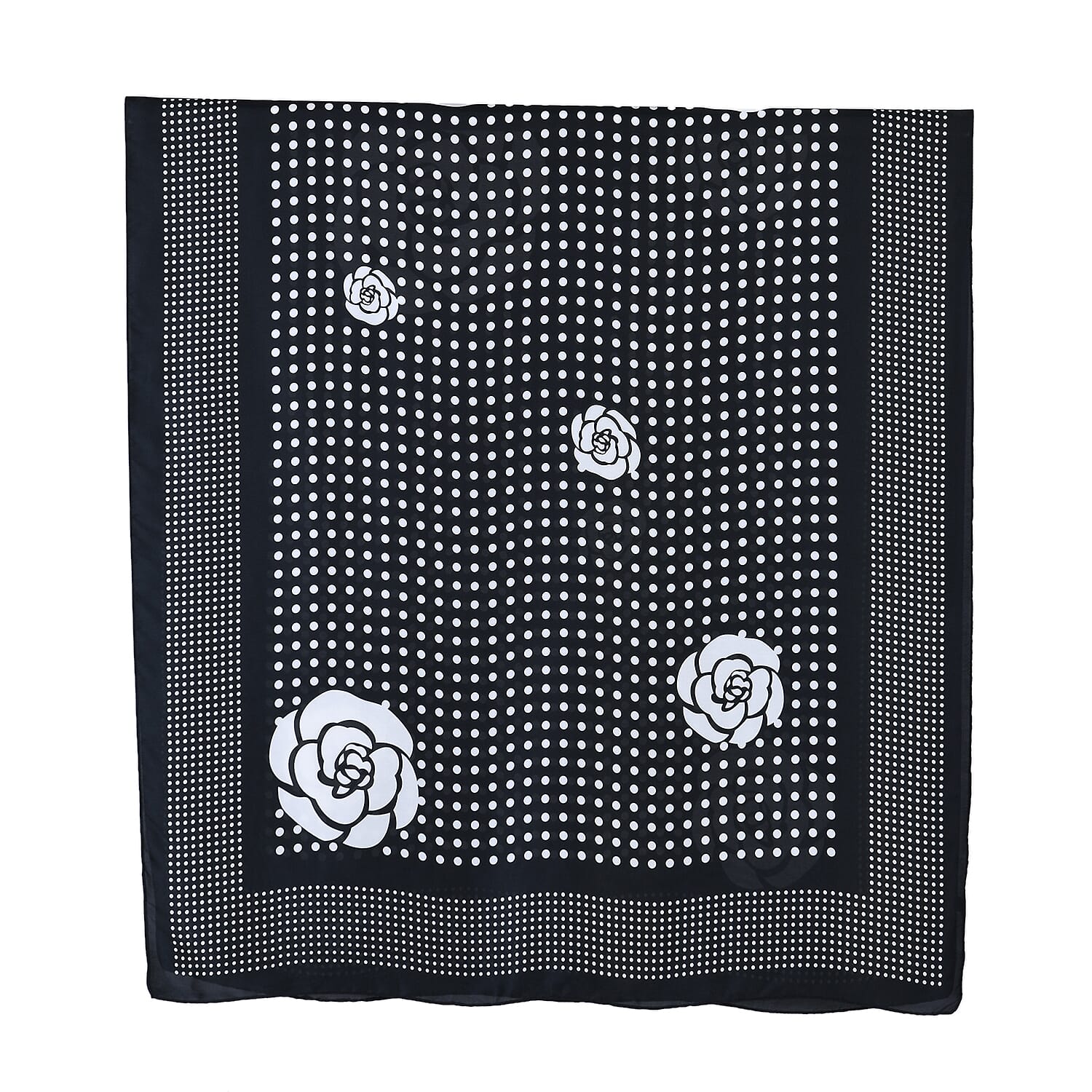 La Marey Satin Dots Print Scarf - Black & White