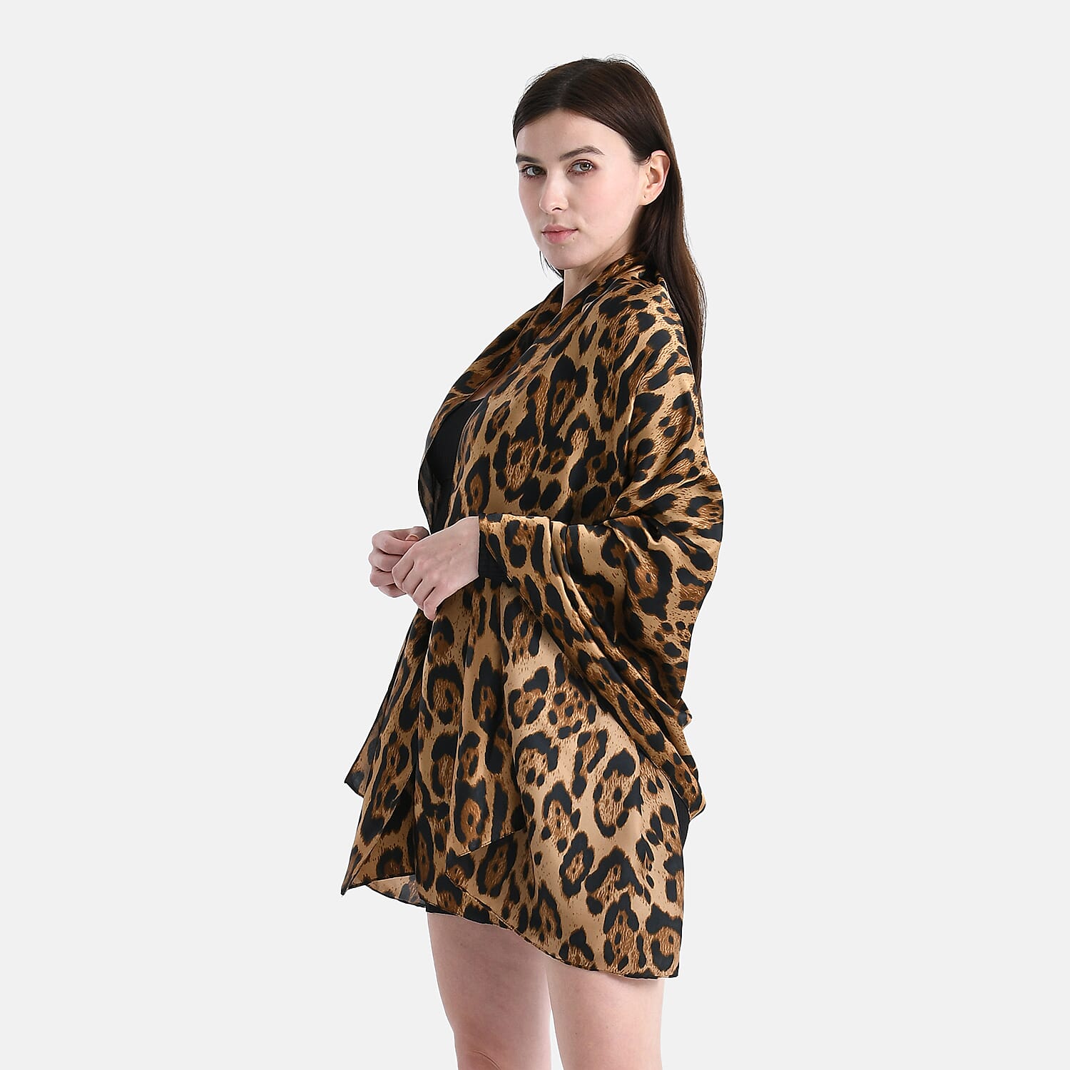 La Marey Satin Leopard Print Scarf - Brown