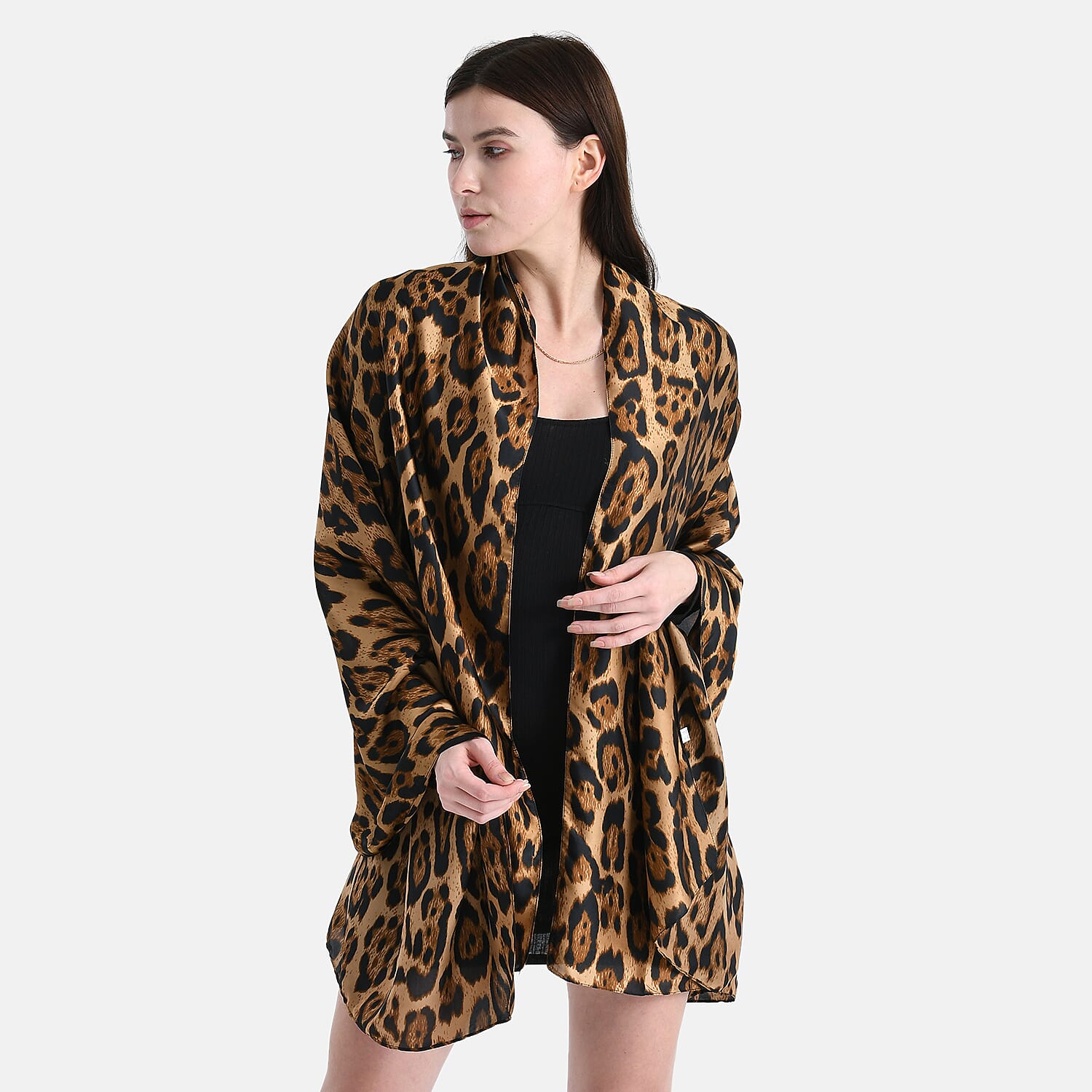 La Marey Satin Leopard Print Scarf - Brown