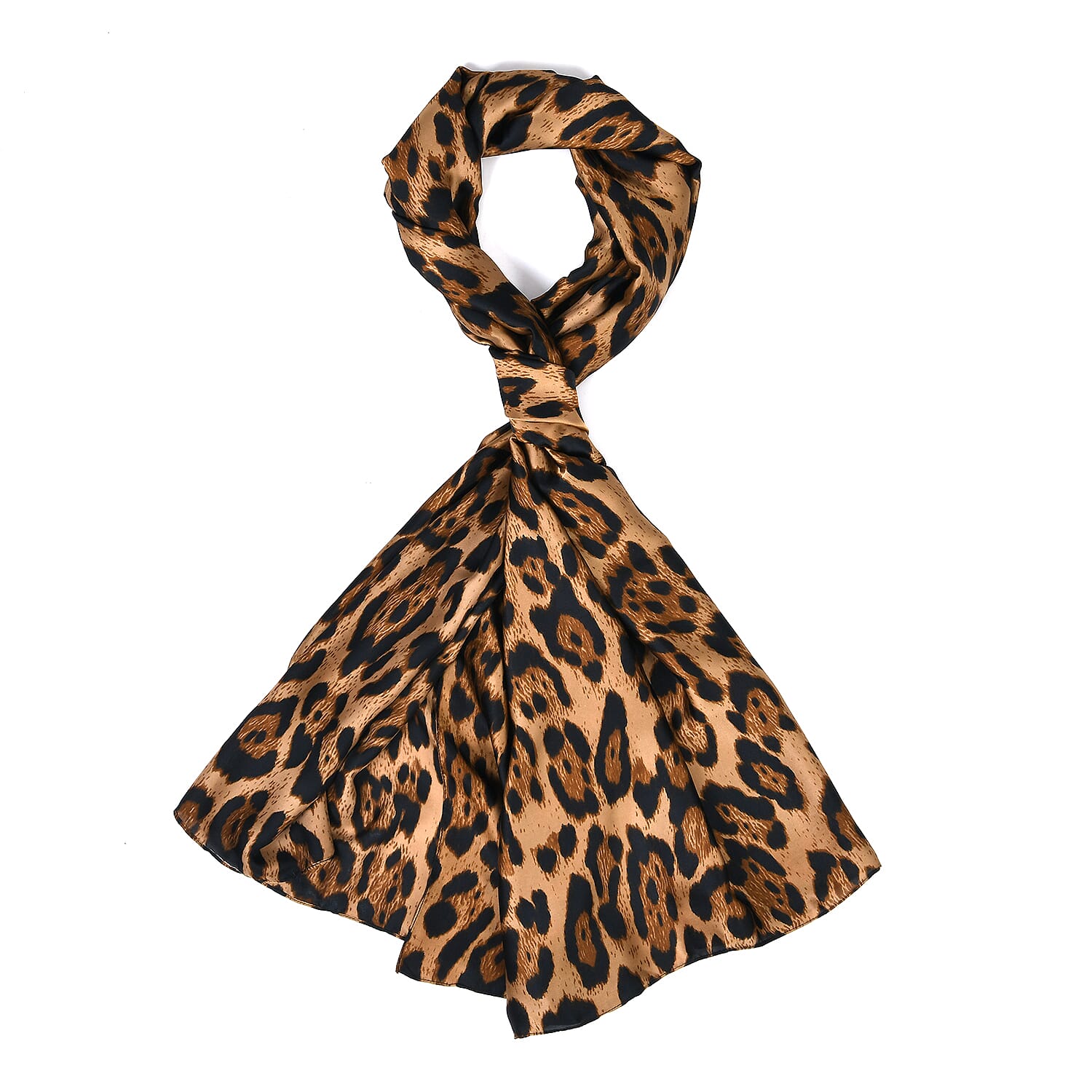 La Marey Satin Leopard Print Scarf - Brown