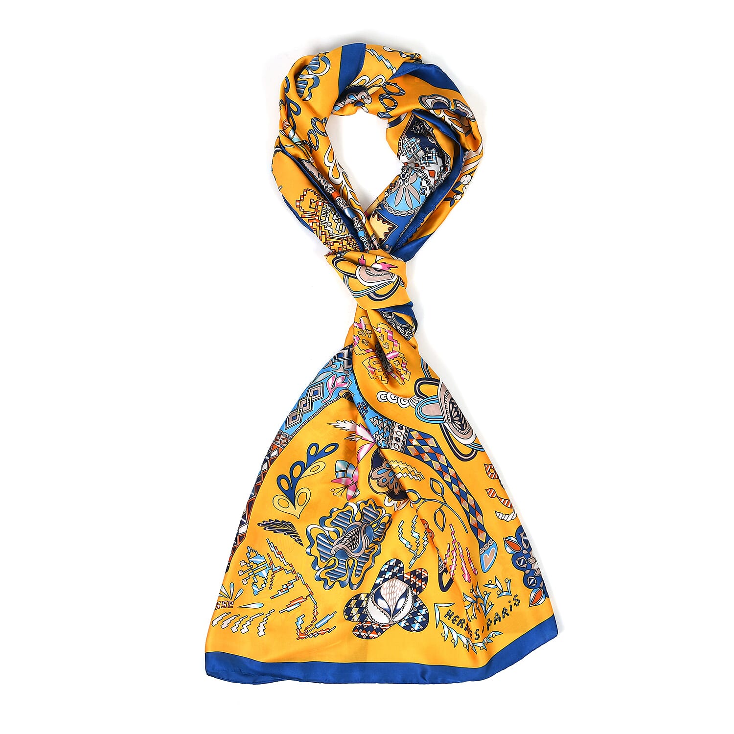 La Marey Satin Floral Printed Scarf - Yellow