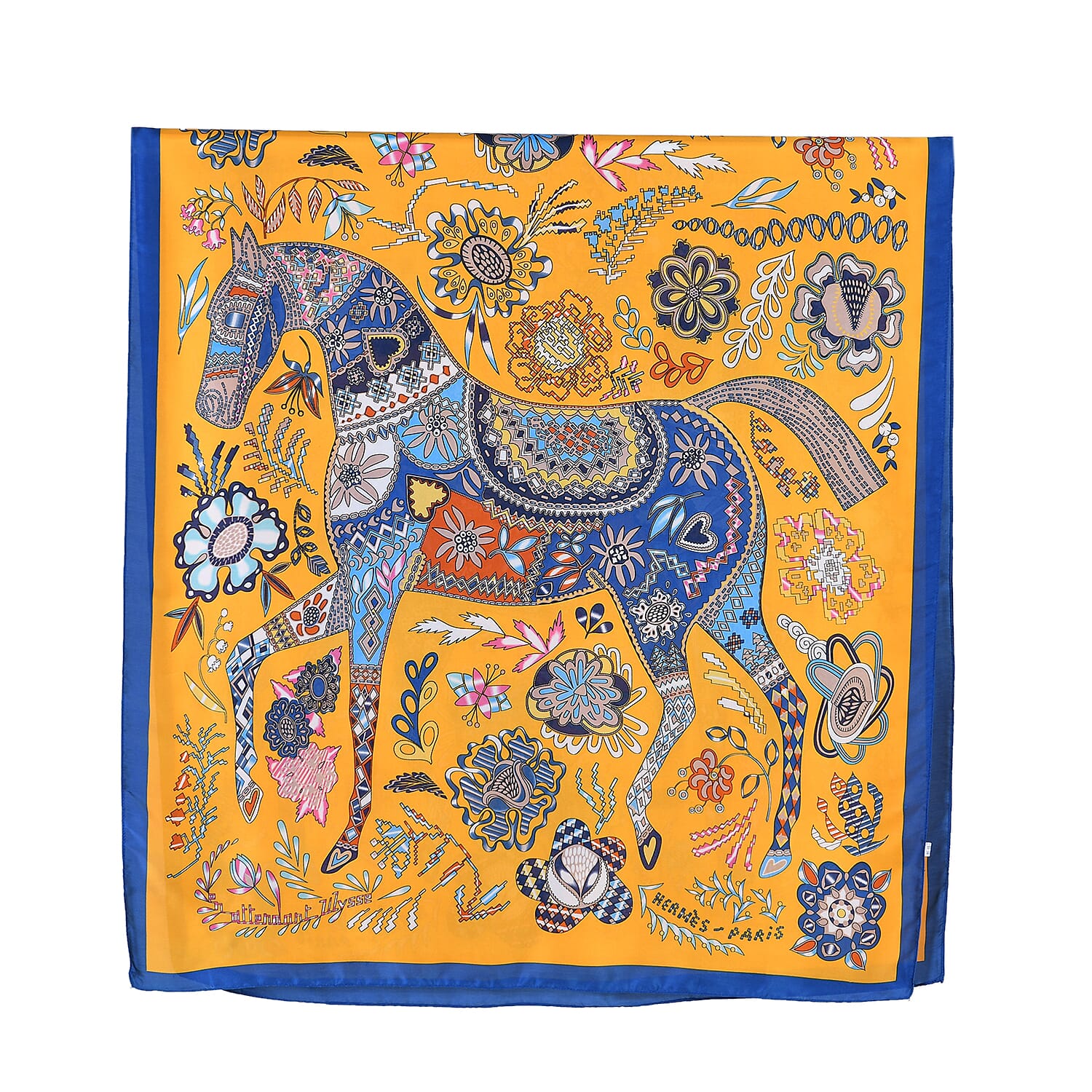 La Marey Satin Floral Printed Scarf - Yellow