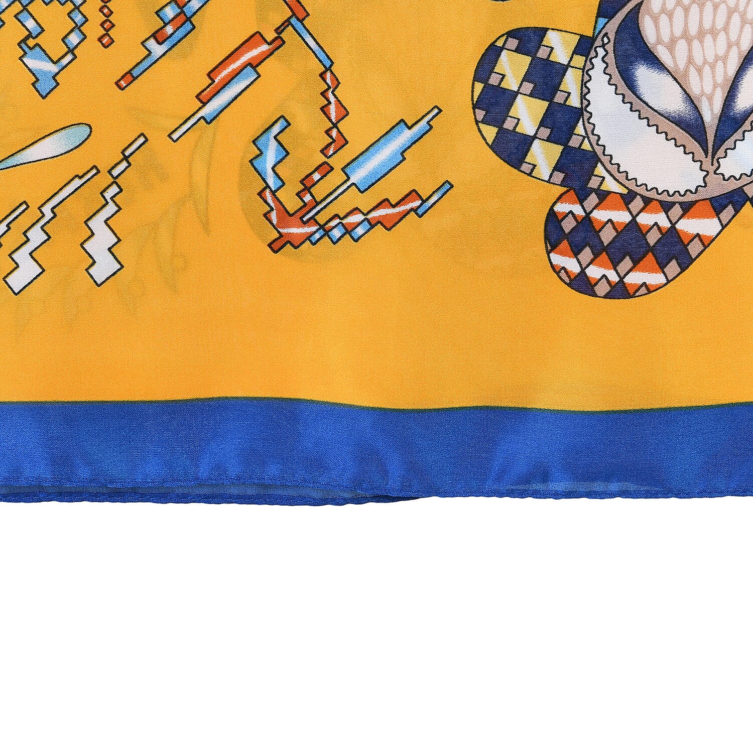 La Marey Satin Floral Printed Scarf - Yellow