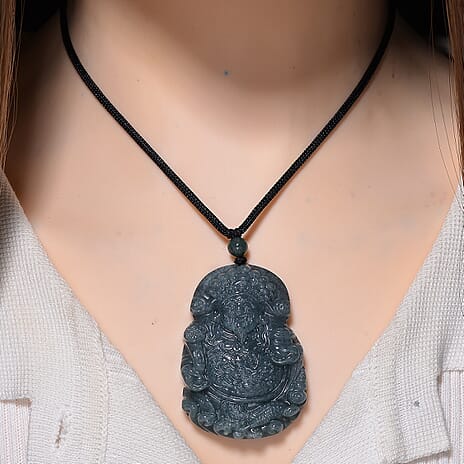 Natural Type A Jadeite  Necklace (Size 30 Adjustable) with Black Cord 257.55 Ct.