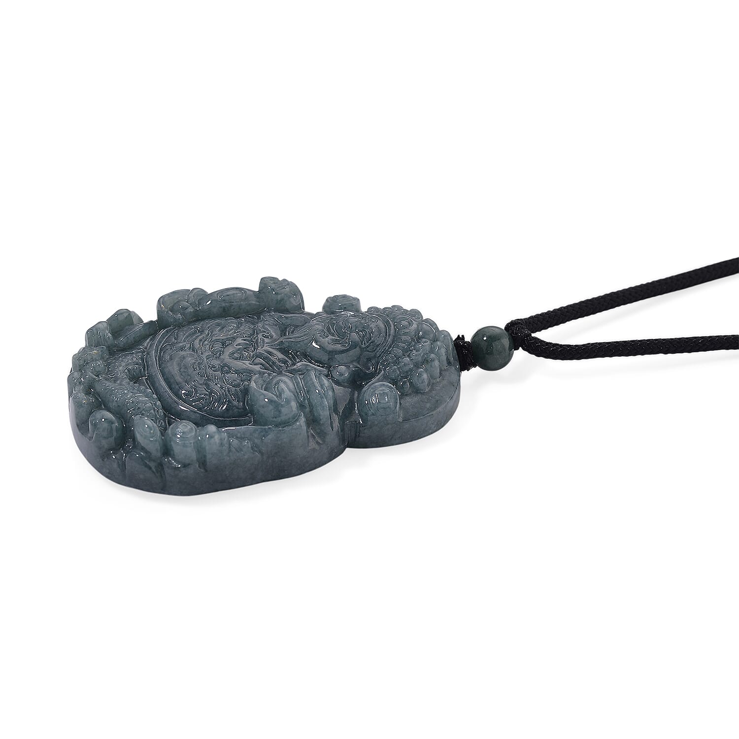 Natural Type A Jadeite  Necklace (Size 30 Adjustable) with Black Cord 257.55 Ct.