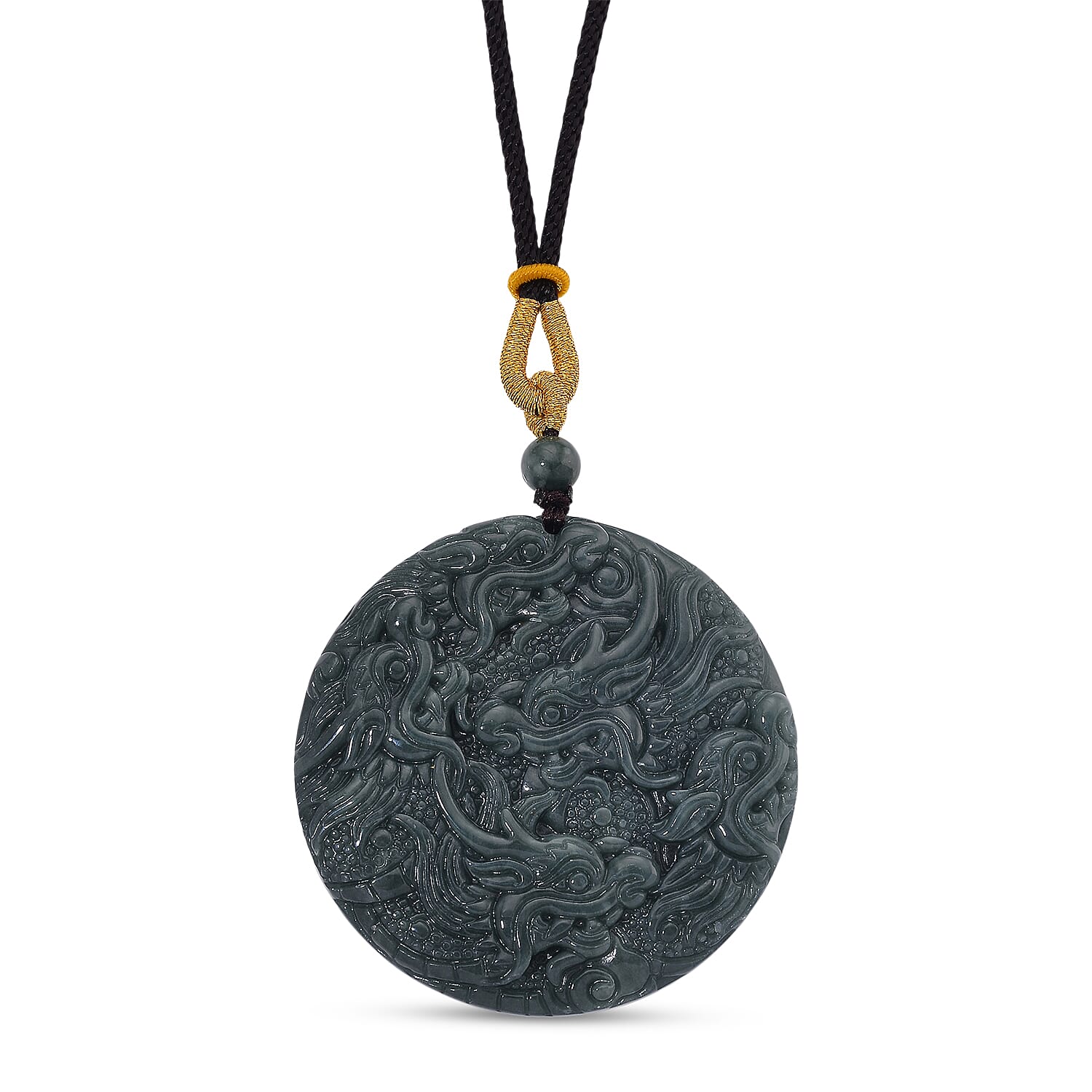 Natural Type A Jadeite Dragon Necklace (Size 28 Adjustable) with Black Cord 295.00 Ct.