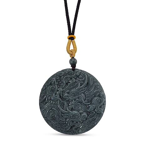 Natural Type A Jadeite Dragon Necklace (Size 28 Adjustable) with Black Cord 295.00 Ct.