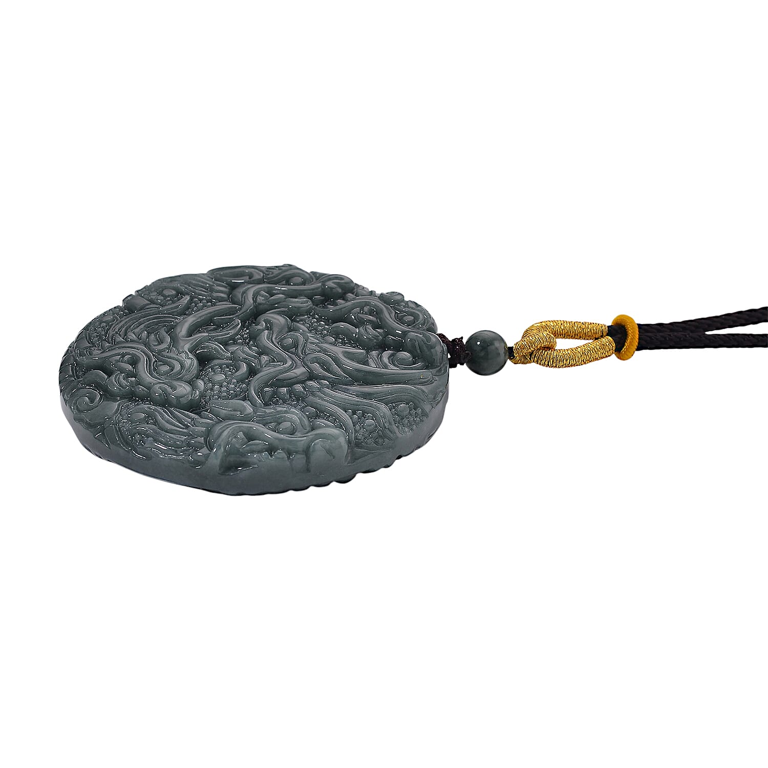 Natural Type A Jadeite Dragon Necklace (Size 28 Adjustable) with Black Cord 295.00 Ct.