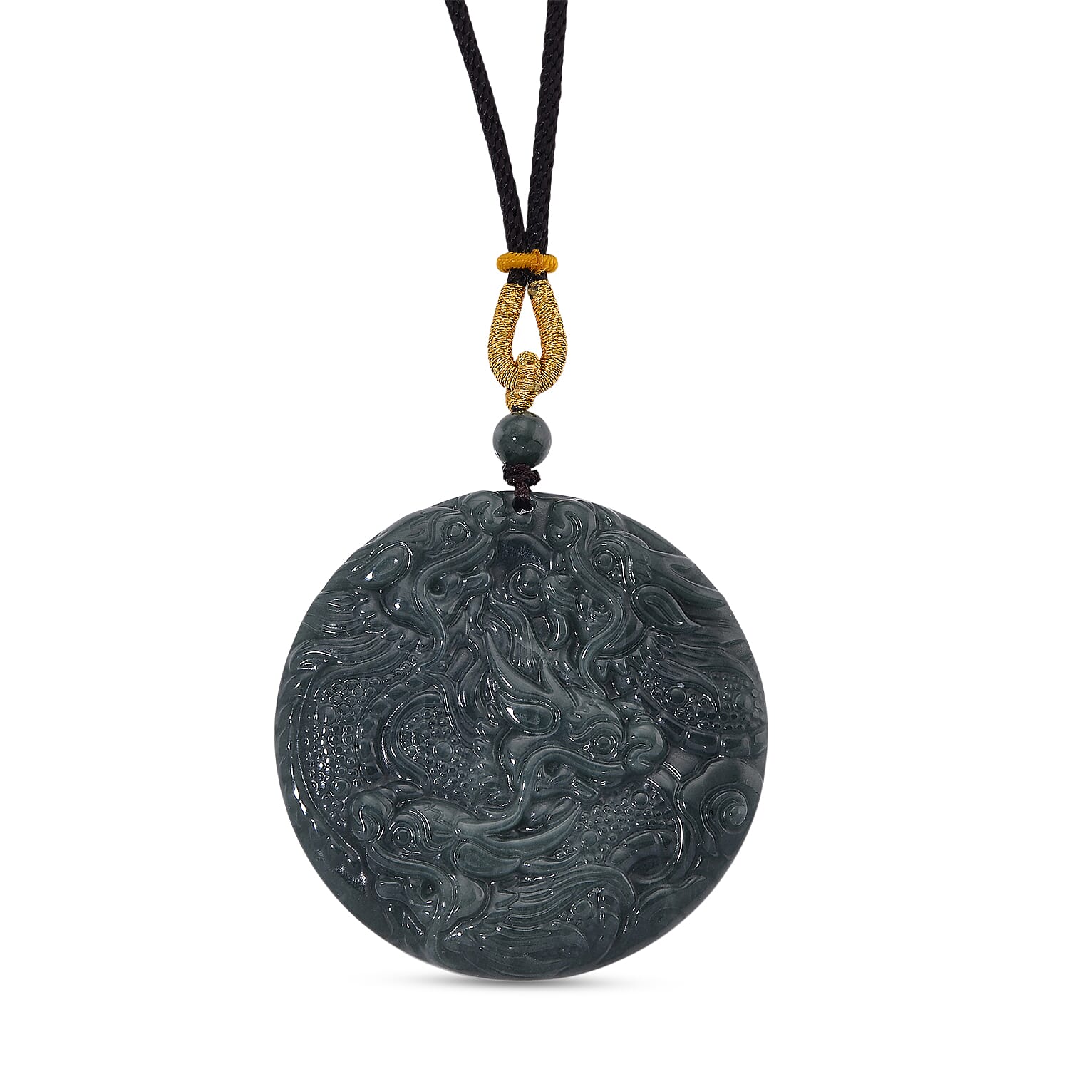 Natural Type A Jadeite Dragon Necklace (Size 28 Adjustable) with Black Cord 295.00 Ct.