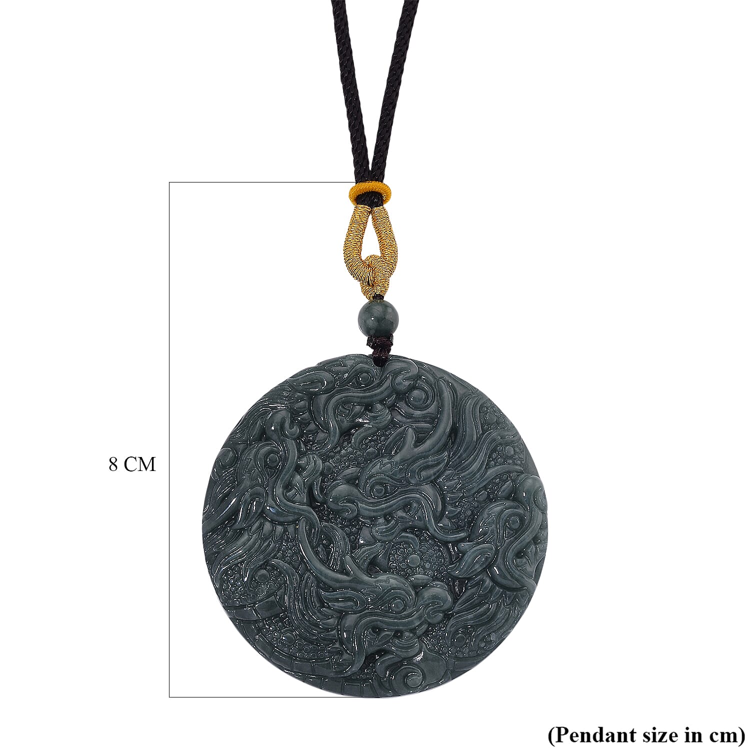 Natural Type A Jadeite Dragon Necklace (Size 28 Adjustable) with Black Cord 295.00 Ct.