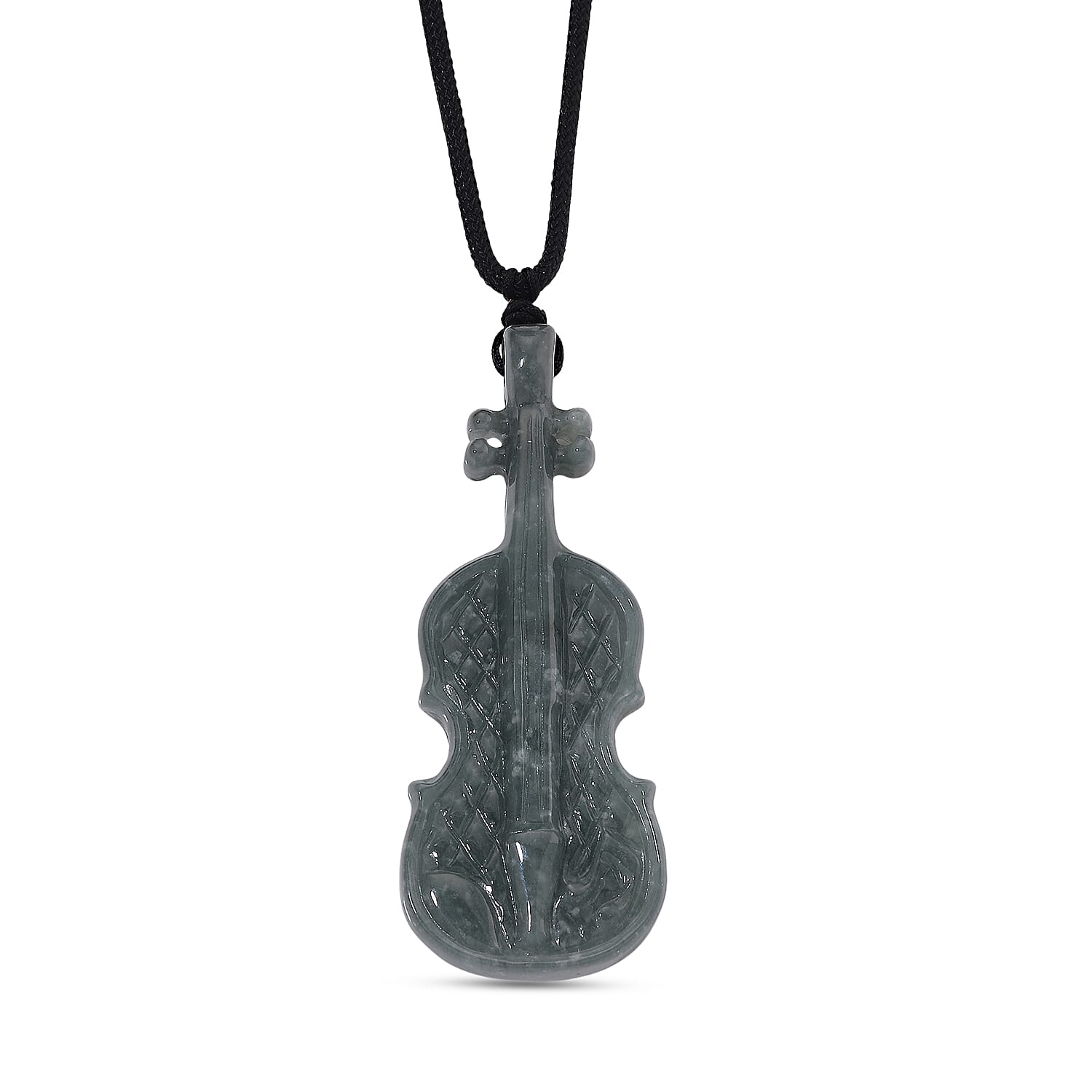 Natural Type A Jadeite Adjustable Violin Necklace with Black Cord (Size 30) 130.00 Ct.
