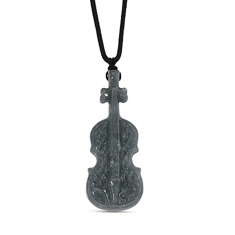Natural Type A Jadeite Adjustable Violin Necklace with Black Cord (Size 30) 130.00 Ct.
