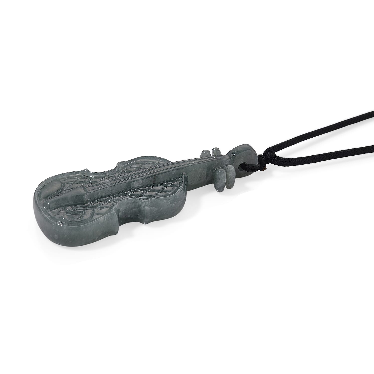 Natural Type A Jadeite Adjustable Violin Necklace with Black Cord (Size 30) 130.00 Ct.