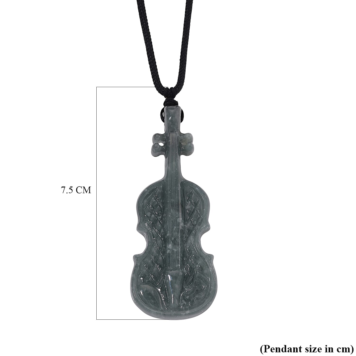 Natural Type A Jadeite Adjustable Violin Necklace with Black Cord (Size 30) 130.00 Ct.