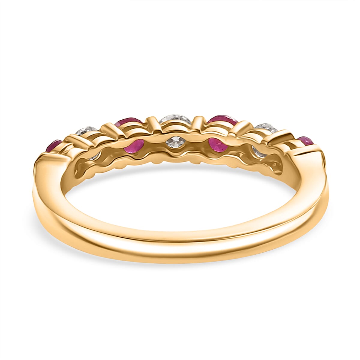 D'joy Ruby & Moissanite 7 Stone Ring in 14K Yellow Gold Plating Sterling Silver