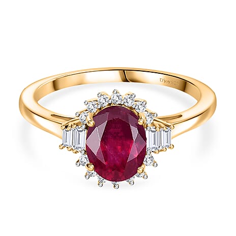 D'joy African Ruby, White Topaz & White Zircon Ring in 18K Yellow Gold Plating Sterling Silver 2.96 Ct.