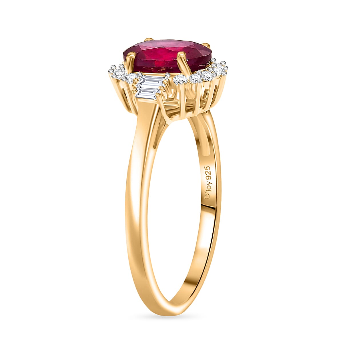 D'joy African Ruby, White Topaz & White Zircon Ring in 18K Yellow Gold Plating Sterling Silver 2.96 Ct.