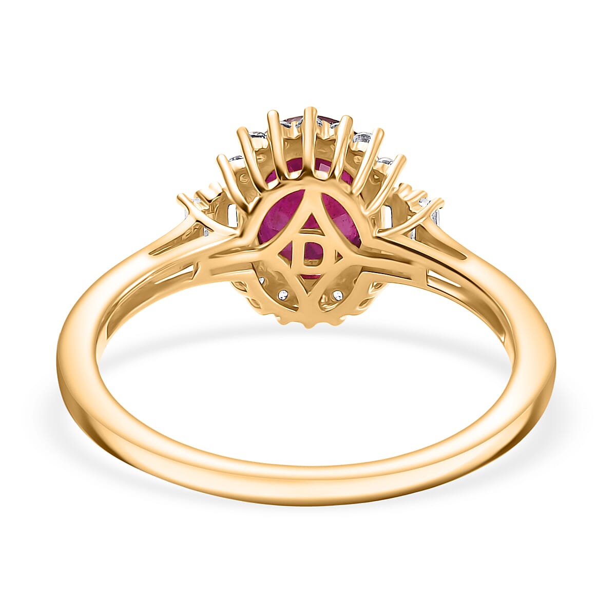 D'joy African Ruby, White Topaz & White Zircon Ring in 18K Yellow Gold Plating Sterling Silver 2.96 Ct.