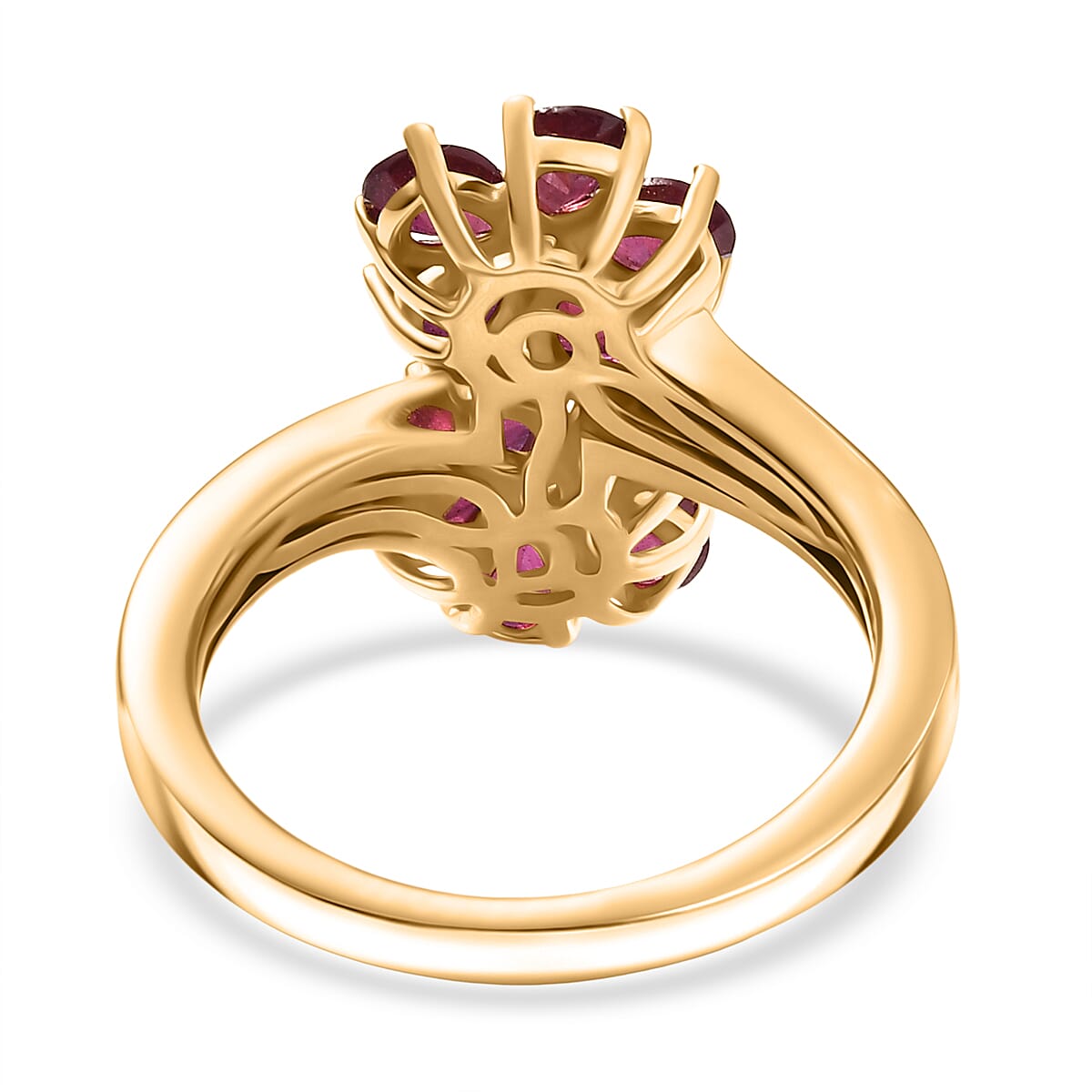 D'joy African Ruby & White Zircon Cluster Ring in 14K Yellow Gold Plating Sterling Silver 2.32 Ct.