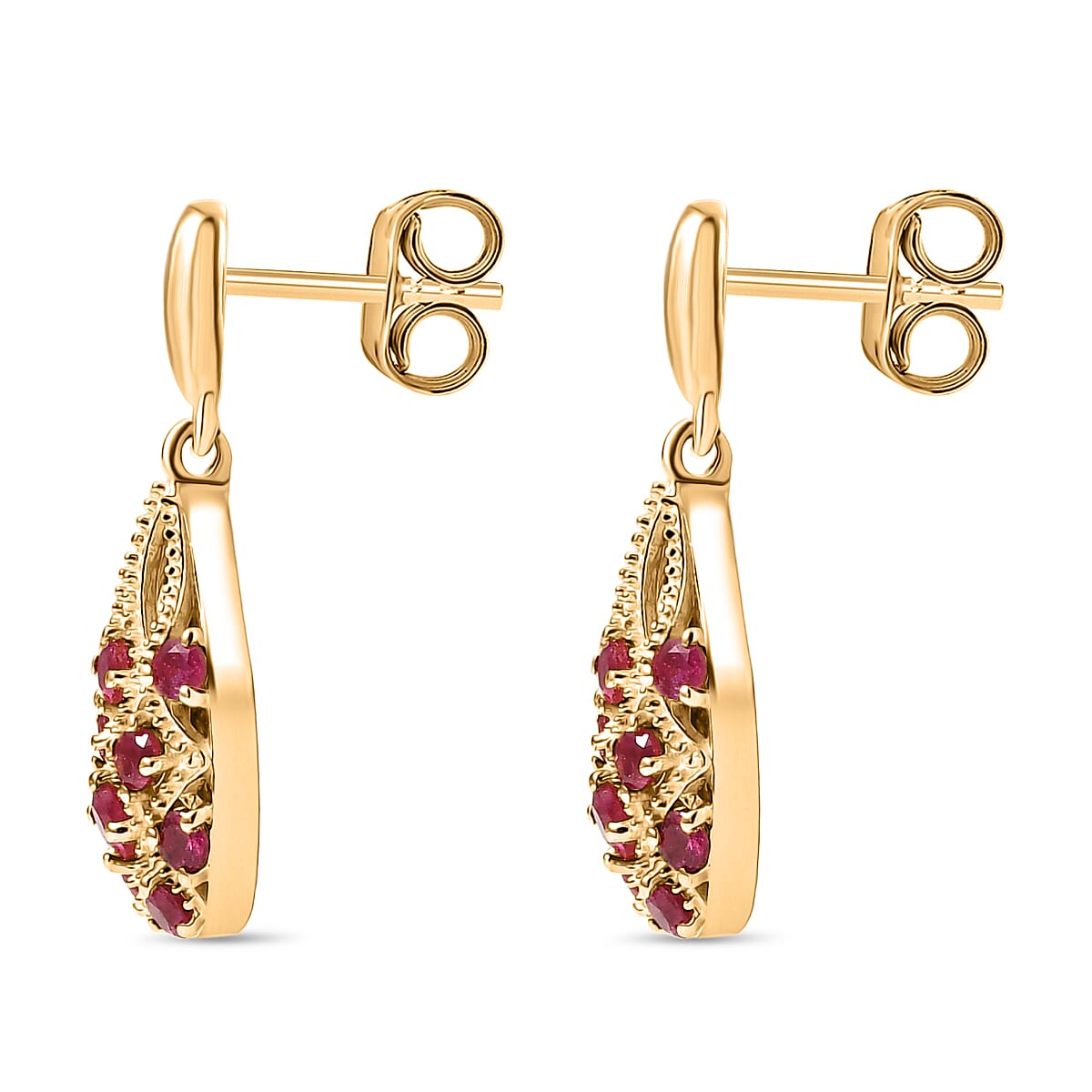 D'joy African Ruby Dangling Earring in 14K Yellow Gold Plating Sterling Silver 1.09 Ct.