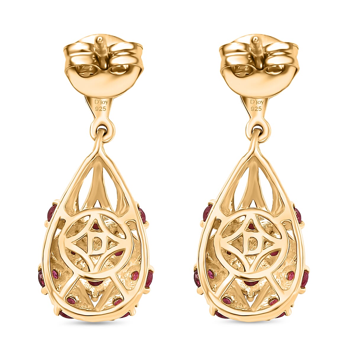D'joy African Ruby Dangling Earring in 14K Yellow Gold Plating Sterling Silver 1.09 Ct.