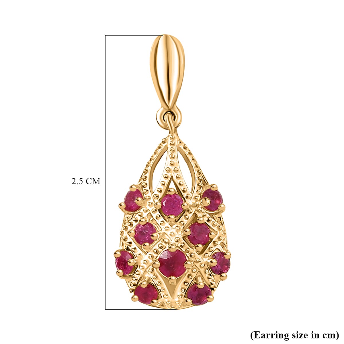 D'joy African Ruby Dangling Earring in 14K Yellow Gold Plating Sterling Silver 1.09 Ct.