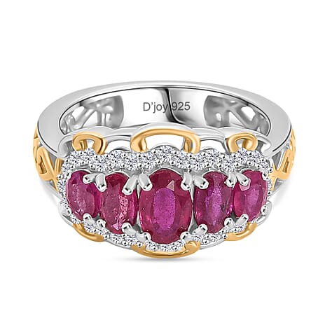 D'Joy African Ruby, White Zircon 5 Stone Ring Sterling Silver 2.23 Ct.