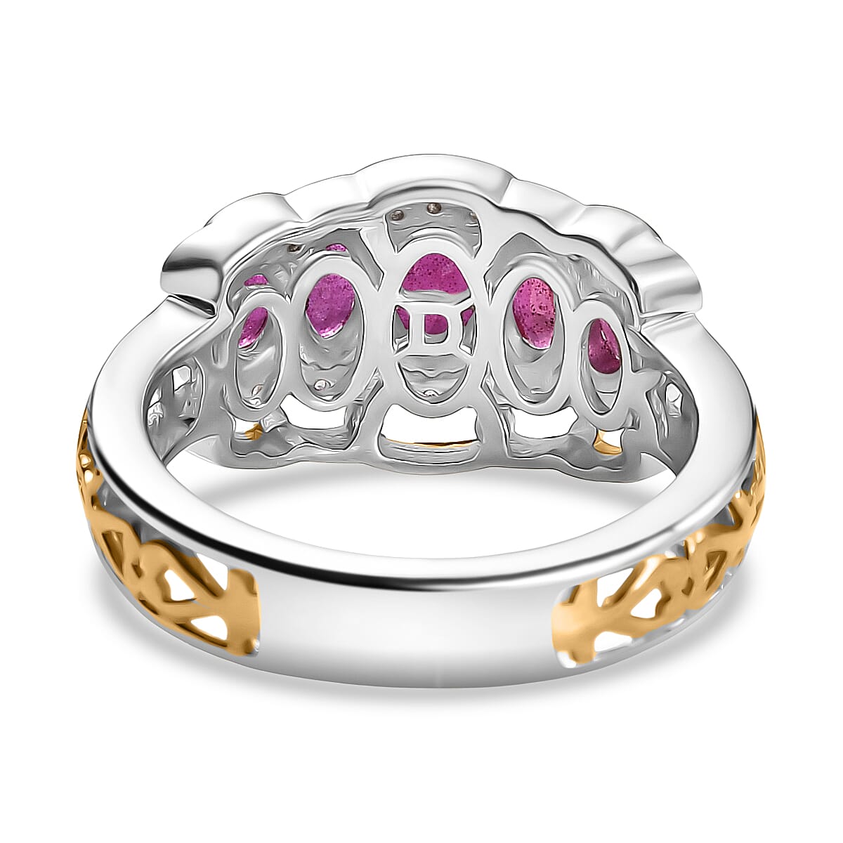 D'Joy African Ruby, White Zircon 5 Stone Ring Sterling Silver 2.23 Ct.