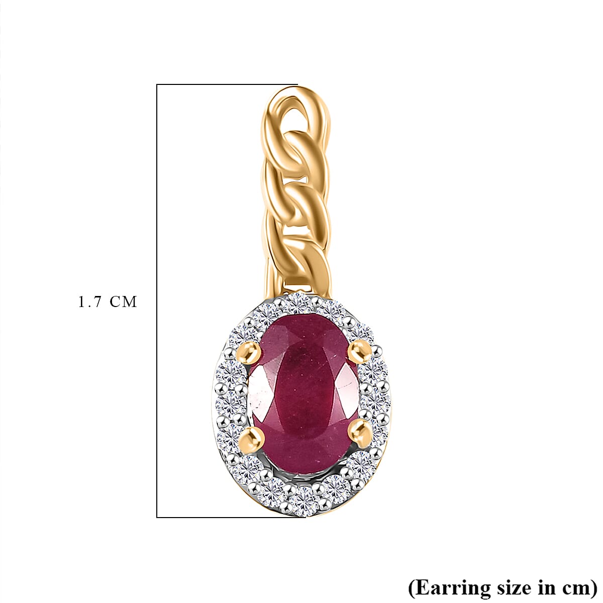 D'Joy African Ruby & White Zircon Stud Push Post Earring in 18K Yellow Gold Plated Sterling Silver 1.66 Ct.