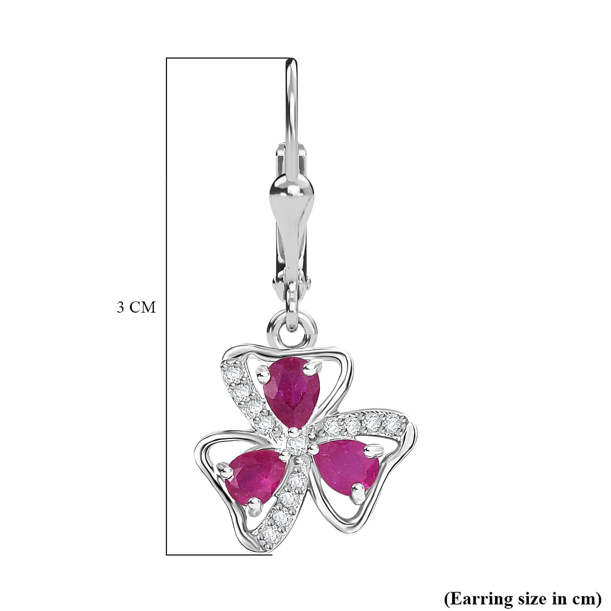 D'Joy African Ruby & White Zircon Cluster Earring in Platinum Overlay Sterling Silver 1.54 Ct.
