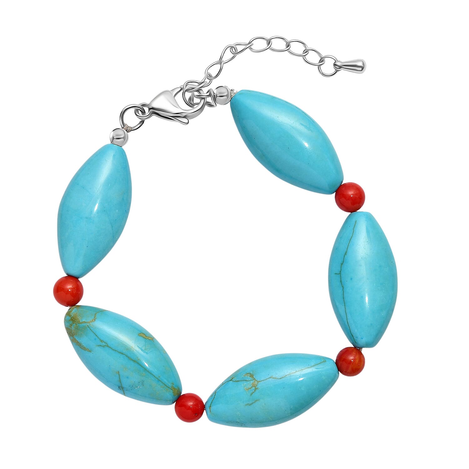EverTrue - Dyed Blue Magnesite & Coral Bracelet (Size - 7.5-2 Ext) 145.00 Ct.