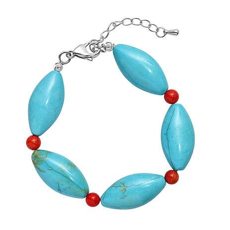 EverTrue - Dyed Blue Magnesite & Coral Bracelet (Size - 7.5-2 Ext) 145.00 Ct.