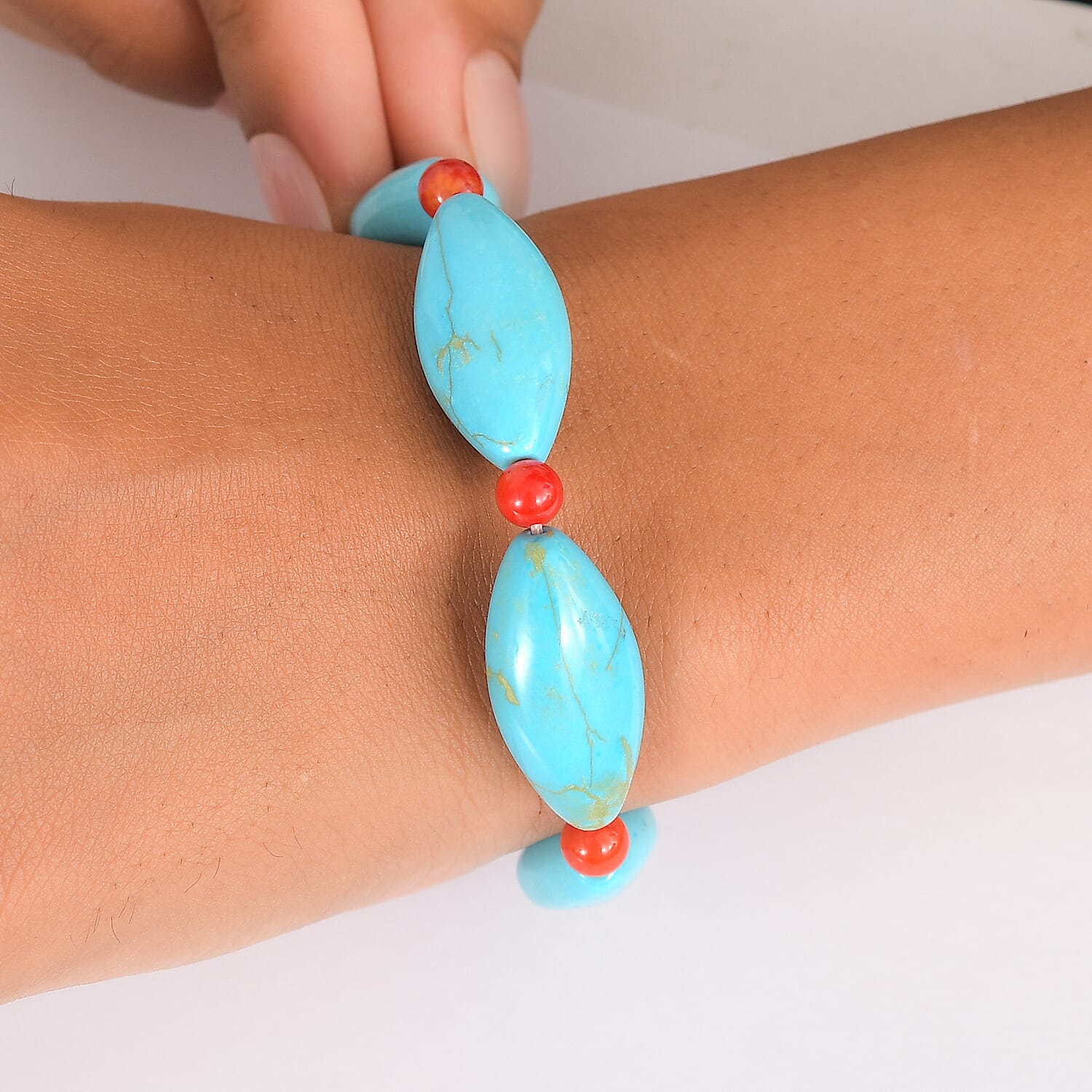 EverTrue - Dyed Blue Magnesite & Coral Bracelet (Size - 7.5-2 Ext) 145.00 Ct.