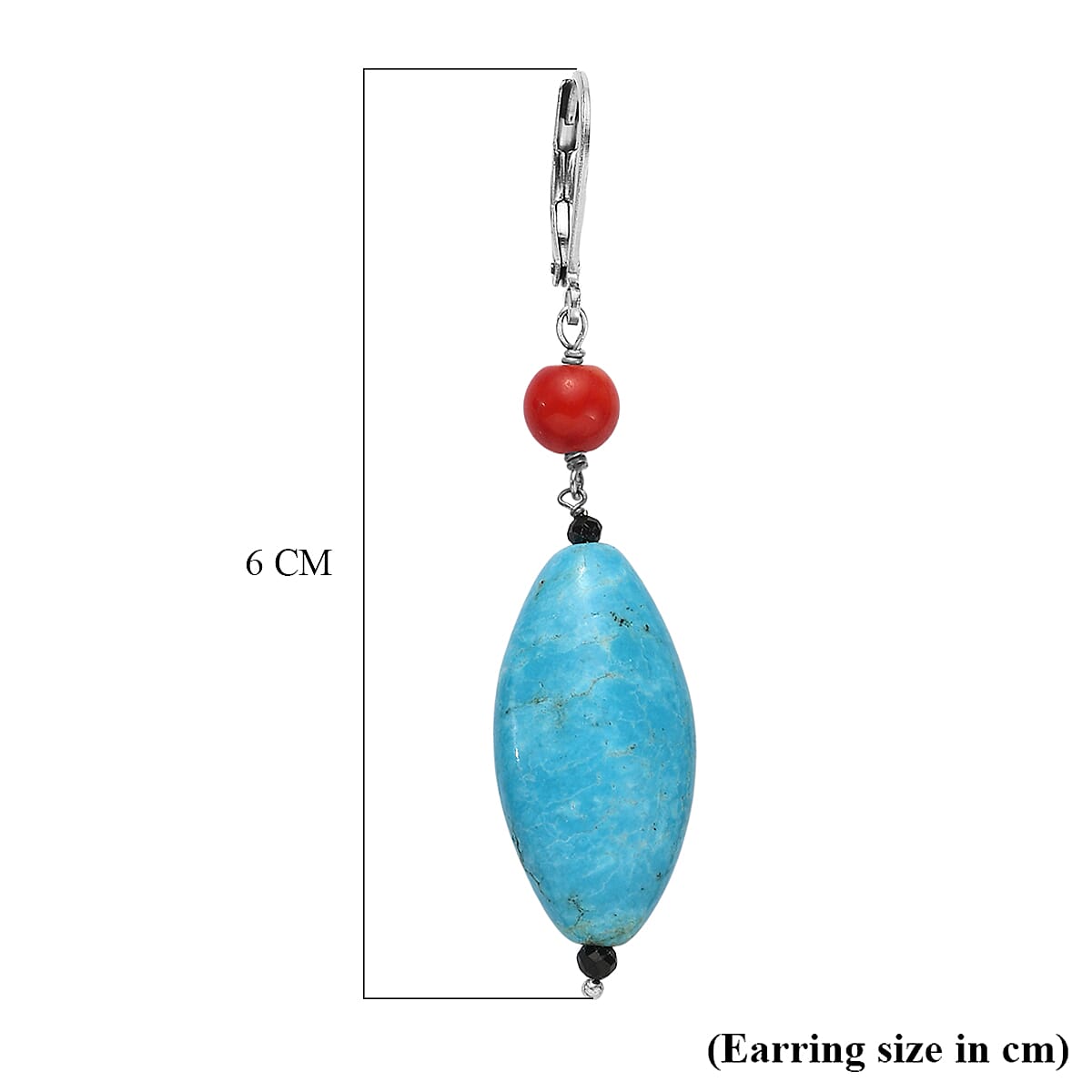 EverTrue Dyed Blue Magnesite, Coral & Black Spinel Beaded Drop Earring with Lever Back 60.00 Ct.