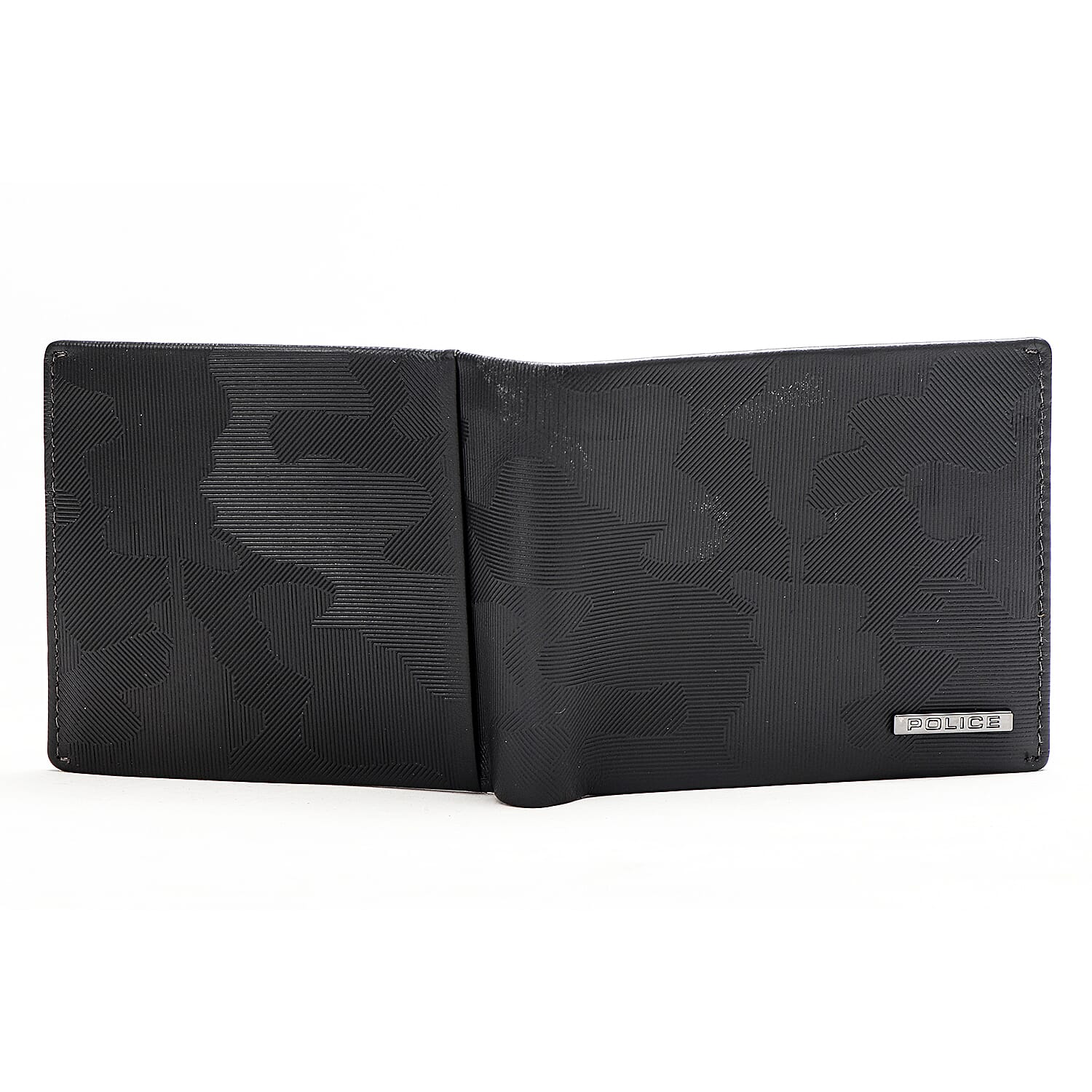 POLICE Genuine Leather Slim Wallet - Black Camouflage