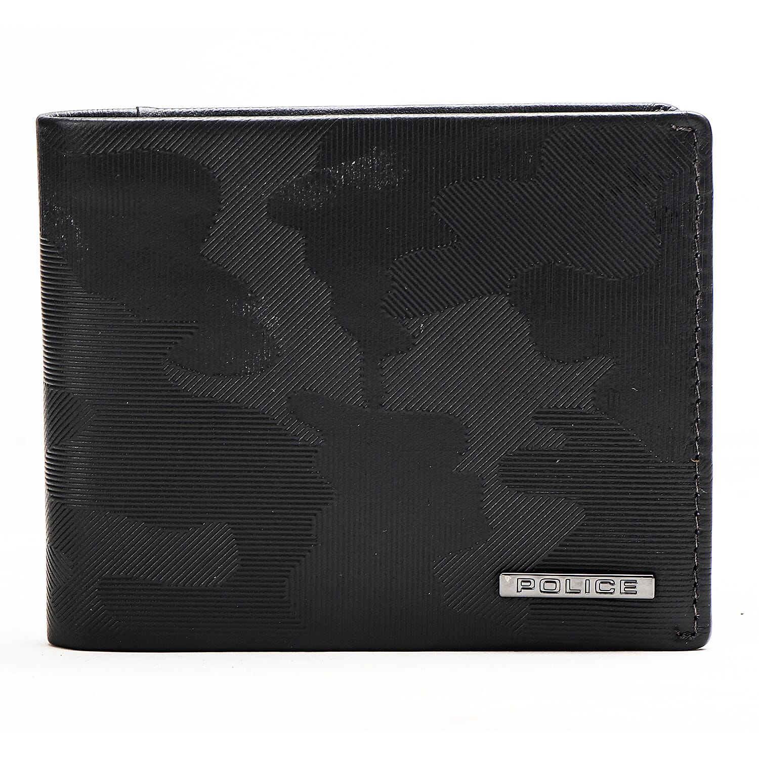POLICE Genuine Leather Slim Wallet - Black Camouflage