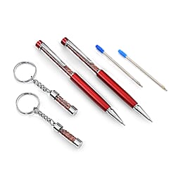 LIVMORE Luxury Set of 2 Red Jasper Filled Pens With Refills and 2 Red Jasper Filled Key Chains- Charms