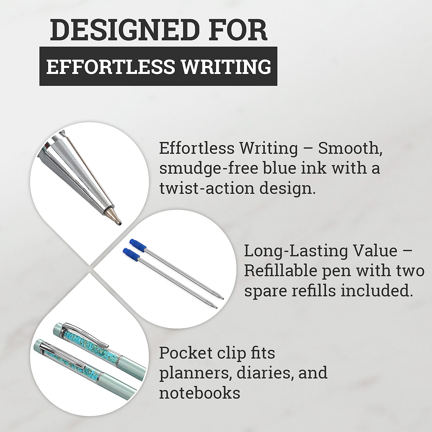 LIVMORE Turquoise Gemstone Pen Set with 2 Keychains & 2 Refills - Green