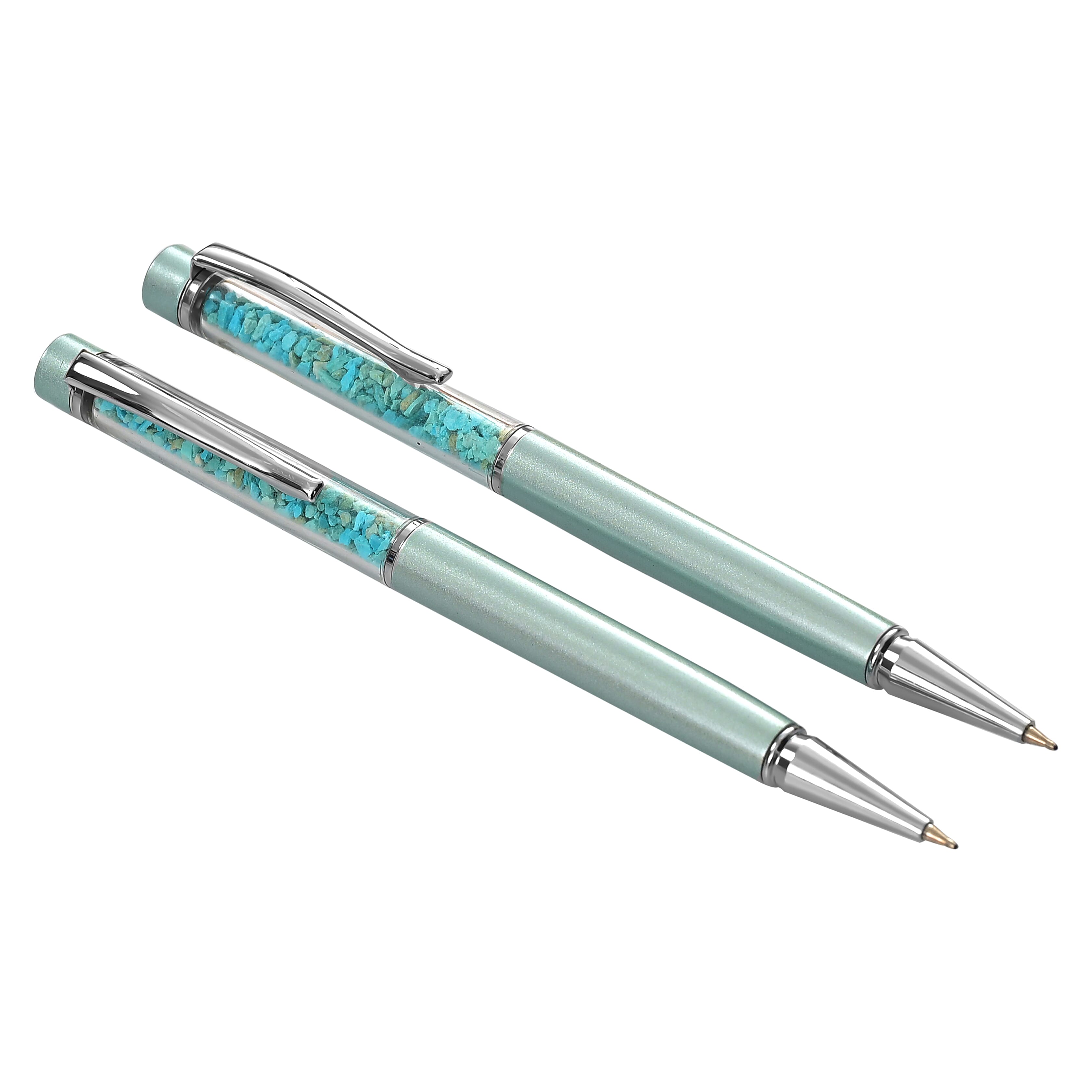 LIVMORE Turquoise Gemstone Pen Set with 2 Keychains & 2 Refills - Green