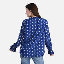 La Marey Gold Foil Polka Dot Print Crepe Blouse (Size S, 8 to 10) - Blue