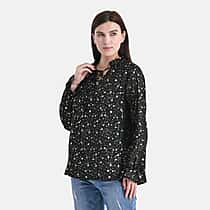 La Marey Gold Foil Star Pattern Crepe Blouse (Size S, 8 to 10) - Black