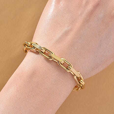 Designer Inspired Cable Link Bracelet (Size - 7.5 - 2 Ext) in Yellow Gold Plated