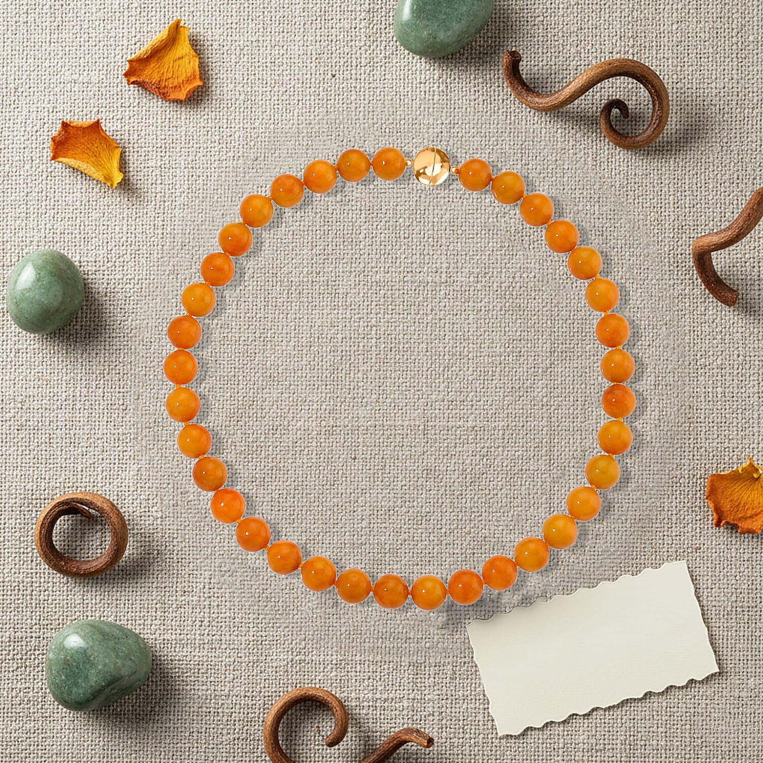 Honey Jade Beads Necklace (Size 20) with Magnetic Clasp in Yellow Gold Plated Sterling Silver 720.00 Ct.