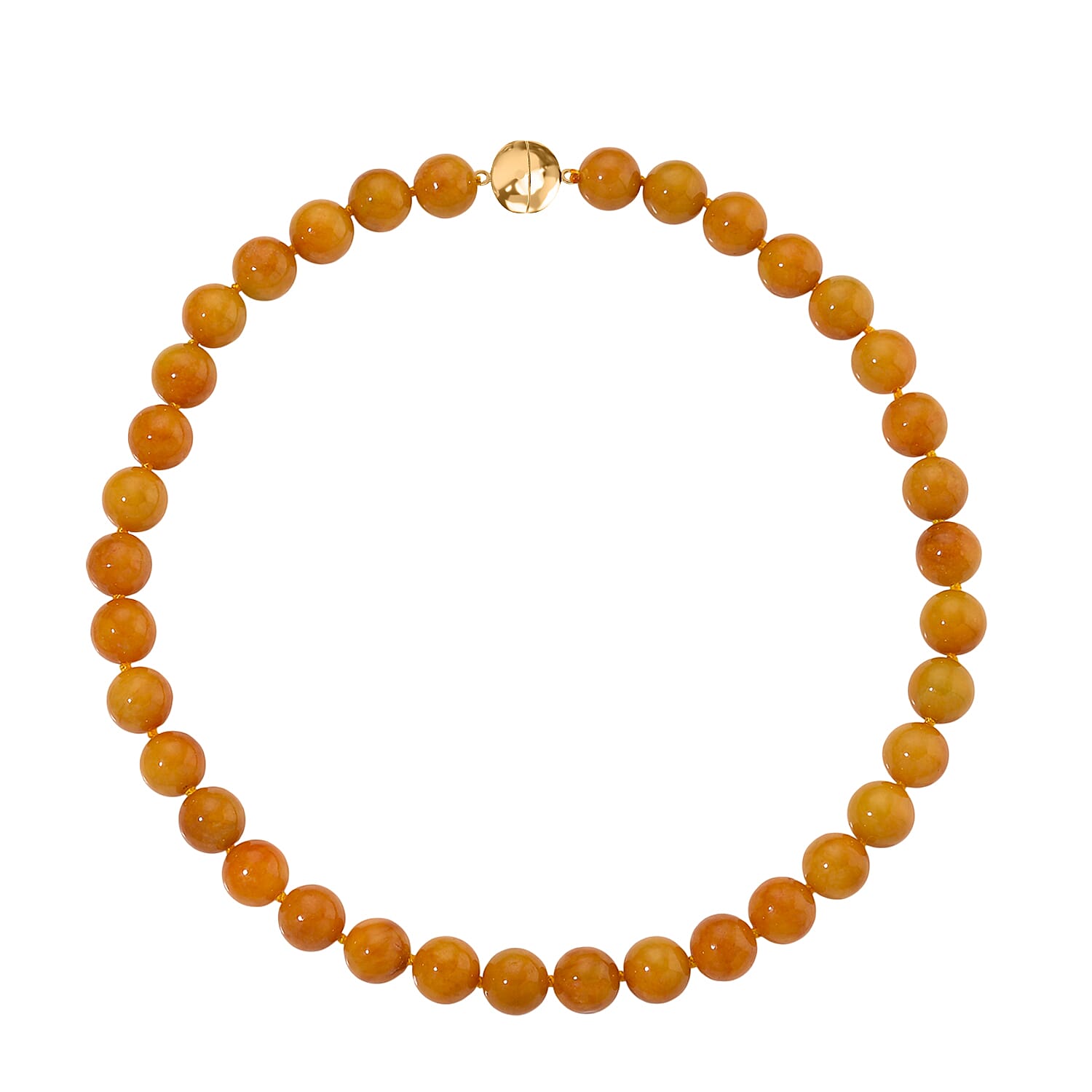 Honey Jade Beads Necklace (Size 20) with Magnetic Clasp in Yellow Gold Plated Sterling Silver 720.00 Ct.