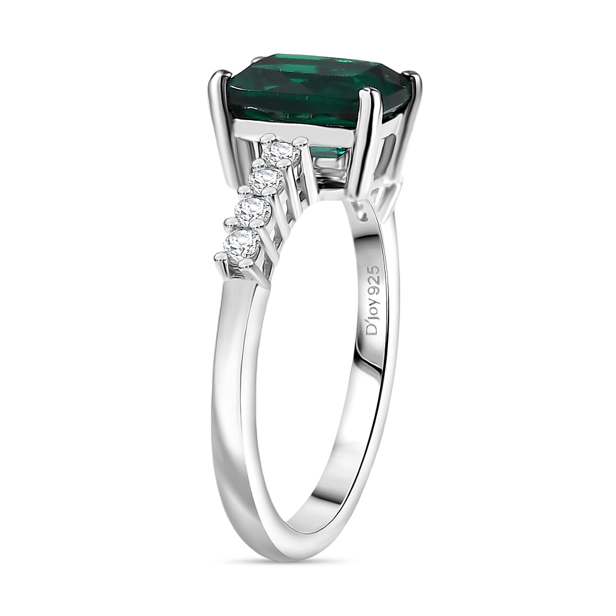 Lab Grown Emerald & Moissanite Ring in Rhodium Overlay Sterling Silver 1.65 Ct.