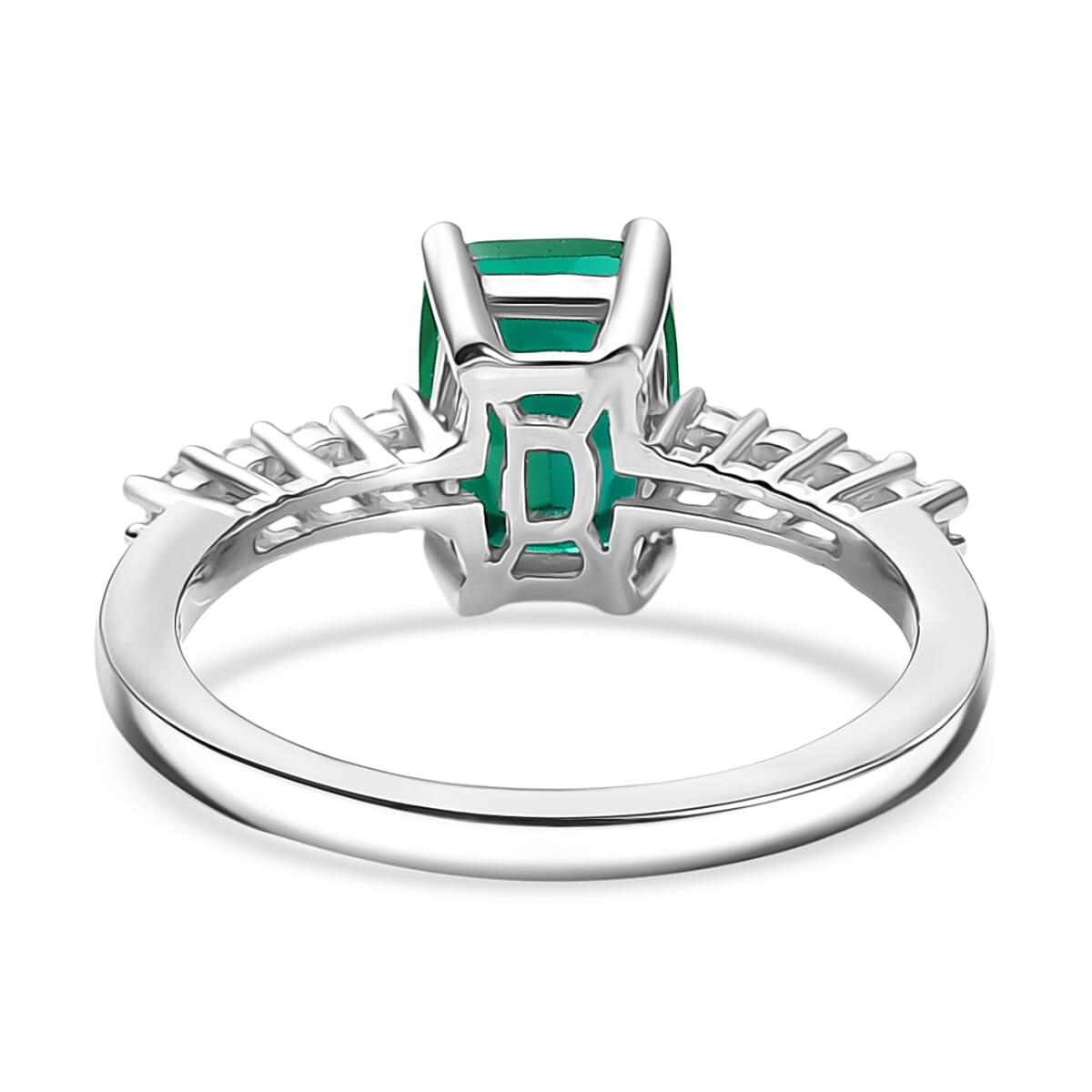 Lab Grown Emerald & Moissanite Ring in Rhodium Overlay Sterling Silver 1.65 Ct.