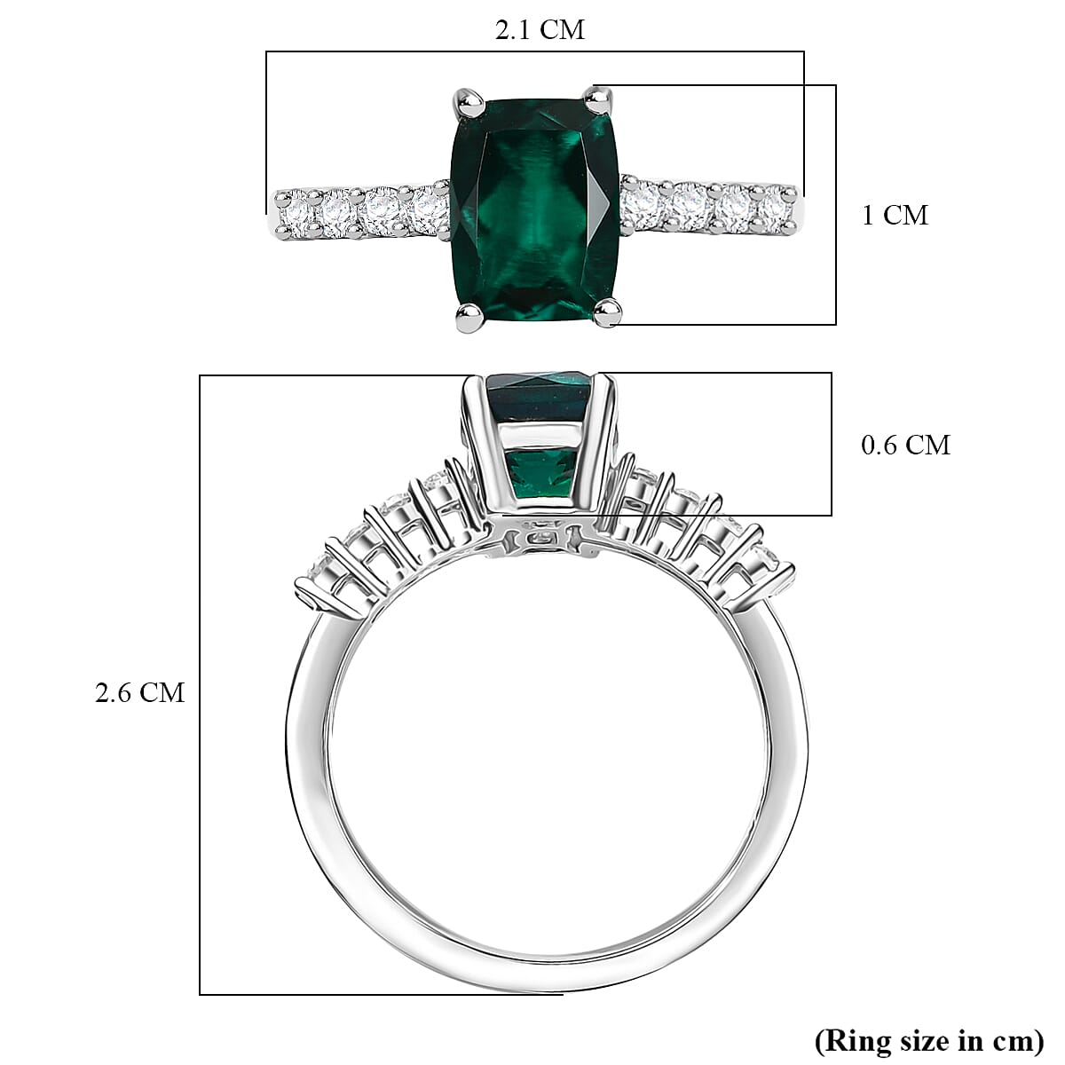 Lab Grown Emerald & Moissanite Ring in Rhodium Overlay Sterling Silver 1.65 Ct.