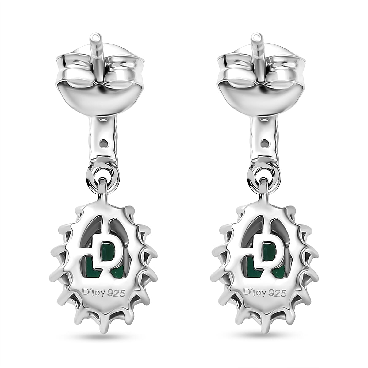 Lab Grown Emerald & White Zircon Dangling Earring in Rhodium Overlay Sterling Silver 1.57 Ct.